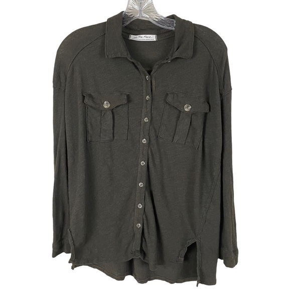 We the Free Olive Button Down Long Sleeve Top - Picture 4 of 7